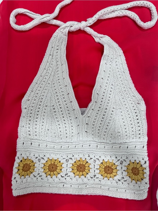 Hollister Tops - Hollister Crochet Halter Top with Sunflower Accent - Cream & Yellow